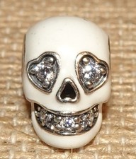 Pandora Sterling Silver White Enamel Skull CZ Charm Bead Pendant