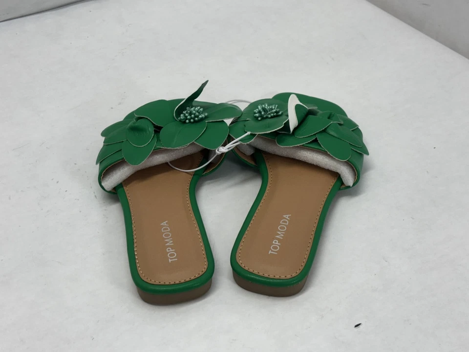 Top Moda Zapatos Mujer Talla 8 Verde Floral Slide Sandalias 3D Flor Adornada PU Foto 4 de 4