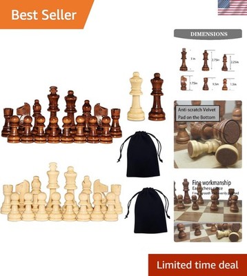 Elegant Wooden Chess Pieces Set with 3-Inch King & Storage Bag - Staunton Style