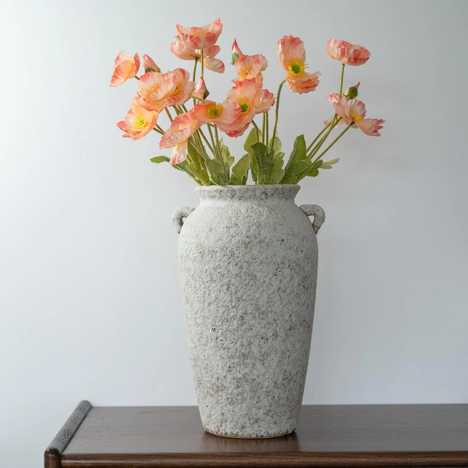 Ceramic Rustic Farmhouse Vase with 2 Handles, 12.2'' Tall Large Vintage Stone... - Image 4 of 4