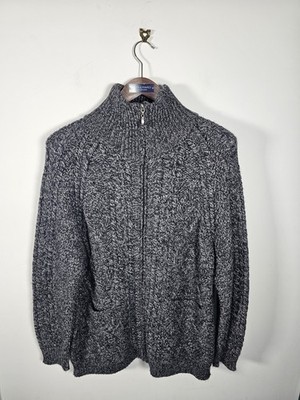 Aran Crafts Pullover mit durchgehendem Reißverschluss Herren Large 100 % Wolle grau grob hergestellt in Irland