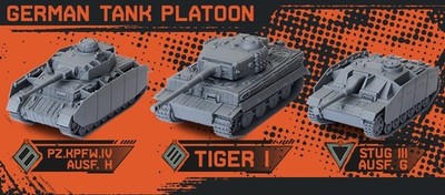 World Of Tanks WOT62 German Tank Platoon Pz IV, Tiger I, StuG Gaming Miniatures