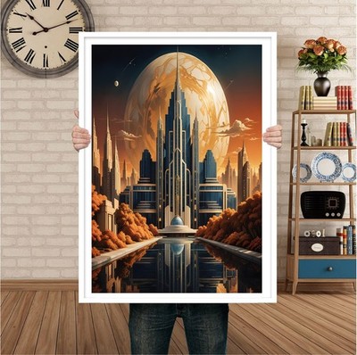 Sci Fi Art Deco Architektur Wandbild Poster Größe A3