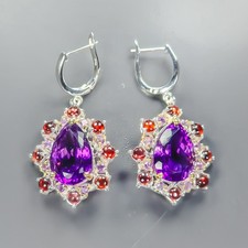 Jewellery 24 ct+ Natural Amethyst Earrings 925 Sterling Silver /E133525