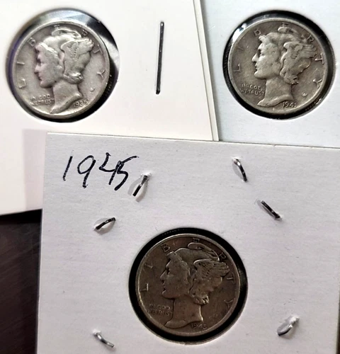 1935 1941  1945 Mercury Dimes Silver Lot of 3 Valued Collectibles Nice Find Rare