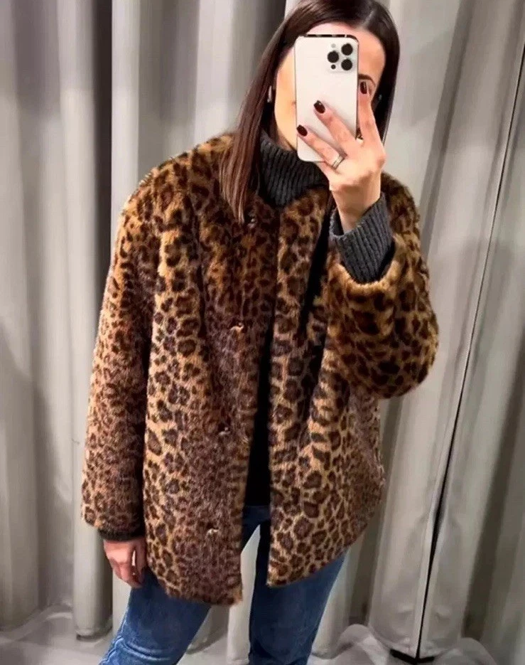 ZARA NEW WOMAN ANIMAL PRINT FAUX FUR COAT LEOPARD Size L Ref:8073/270 - Image 2 of 4