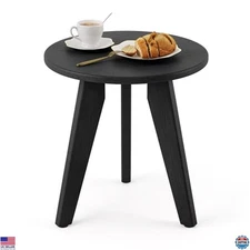 Stylish HDPE Small Round Outdoor Side Table - Weather-Resistant Black End Table