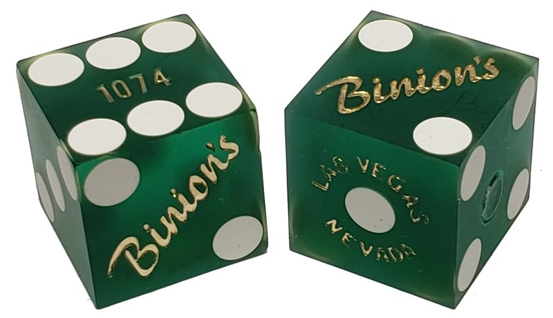 Binion's Las Vegas Casino 19mm Craps Dice Pair Green Frosted Matching Serial #s