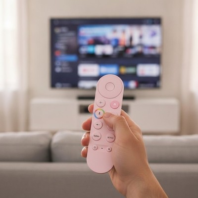 Ergonomic Voice Control Remote Replacement for Google Chromecast - Pastel Pink
