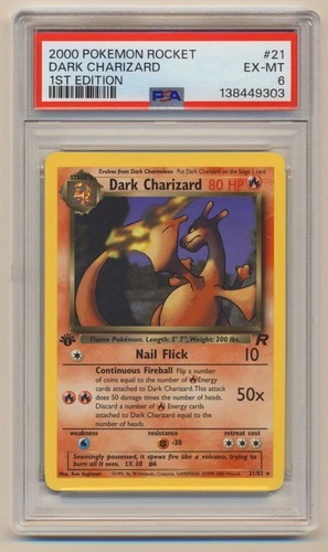 PSA 6 Pokemon Team Rocket 1st Edition Rare Dark Charizard 21/82 EX/MT Condition!