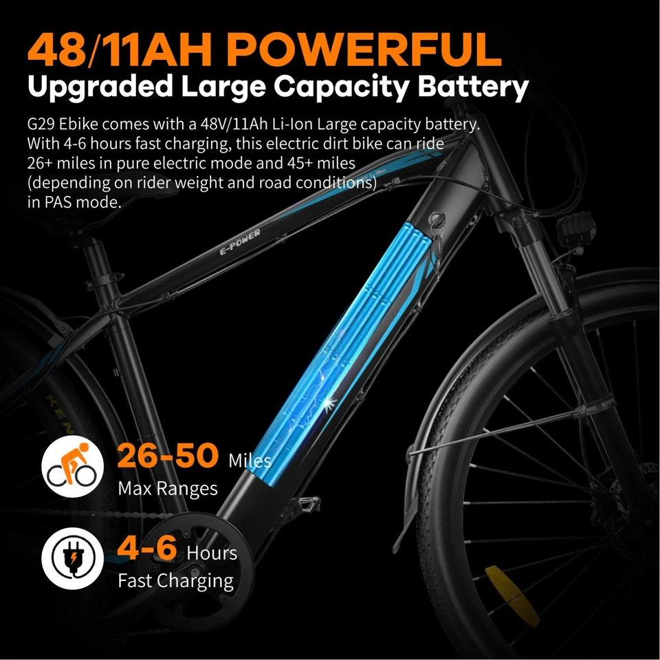 ЭЛЕКТРИЧЕСКИЙ ГОРНЫЙ ВЕЛОСИПЕД EBIKE LAGADS G29 750 Вт 29 дюймов с гидравлическим тормозом 8-СКОРОСТЕЙ - Изображение 3 из 4
