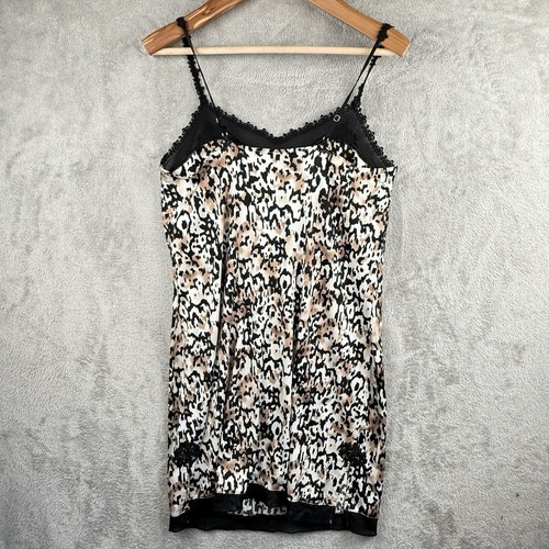 Soma Nachthemd Damen XS Leopardenmuster schwarz Spitze ärmellos Pyjama Negligee - Bild 2 von 8