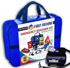 Car Emergency Kit with Air Compressor, Jumper Cables, First Aid, Tow Strap,... 