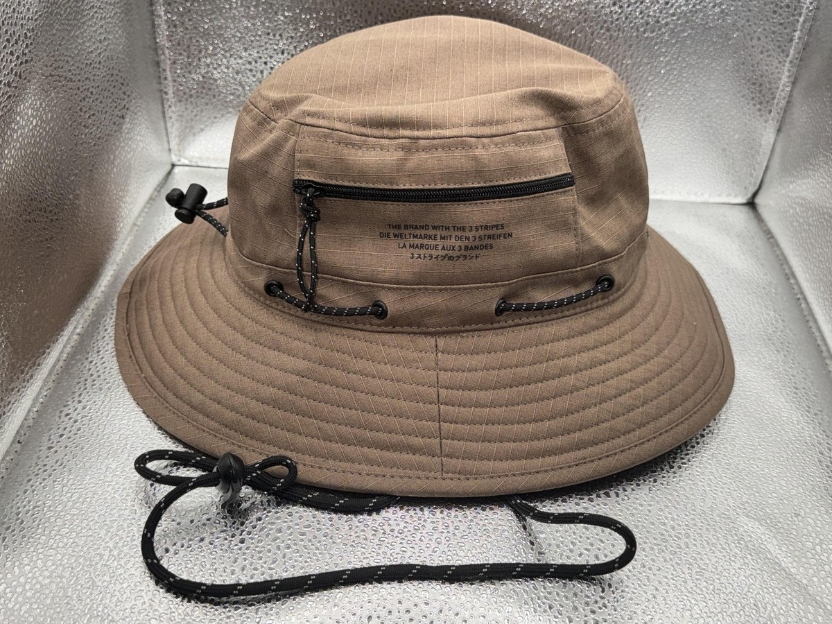 Adidas Hat Bucket Mens Brown Boonie Wide Brim Chin Strap Zip