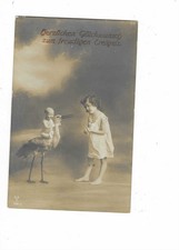X603 Foto-AK zum freudigen Ereignis Baby Mädchen Storch gelaufen 1913