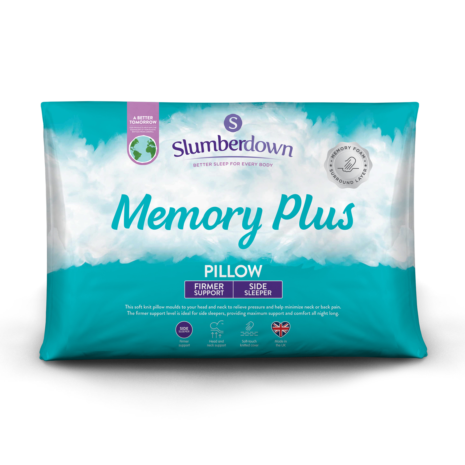 Slumberdown (Firm Pillow, 1 Pack) Memory Foam Plus Pillow Uk Made - Image 2