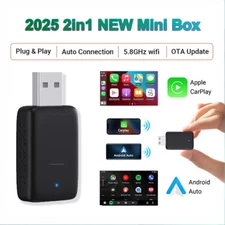 Mini 2in1 Wireless CarPlay&Android Auto Adapter BT WiFi Fast Connect Plug&Play