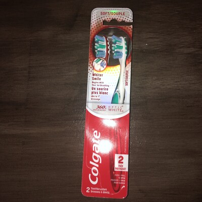 Colgate 360 Advanced Optic White Toothbrush, Soft Bristles, 2 Count