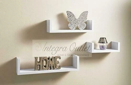 U Shaped Floating Shelve Wall Mounted Display Set Of 3 Wooden Storage Shelf Unit - Picture 13 of 16