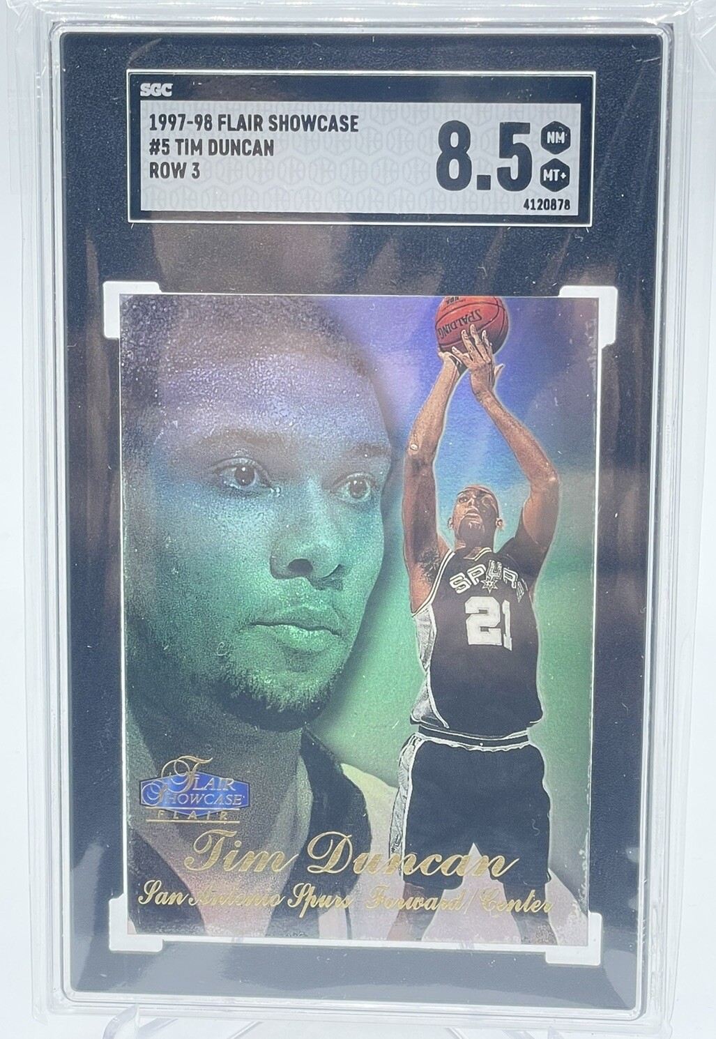 Tim Duncan 1997-98 Flair Showcase Row 3 Rookie Card # 5 SGC 8.5 RC HOF