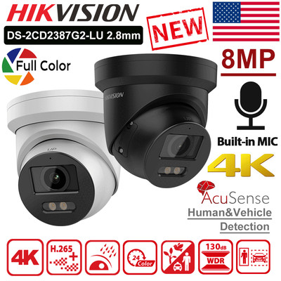 Hikvision 4K 8MP ColorVu AcuSense IP Camera PoE MIC DS-2CD2387G2-LU Black/White