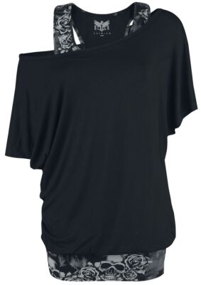 Black Premium by EMP Damen grau-schwarzes T-Shirt im Double-Layer-Look mit