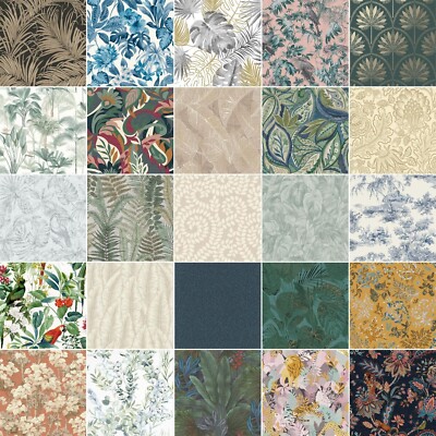 TREES & LEAVES WALLPAPER - FLORAL METALLIC TROPICAL GLITTER PALM LEAF TRAILS