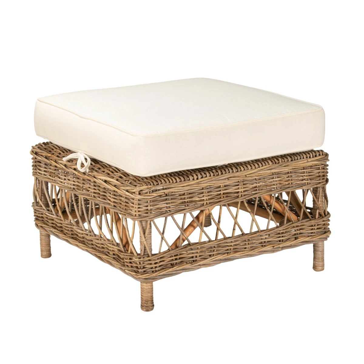 Wicker Rattan Cane Ottoman in natural