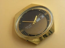 Rare POLJOT Soviet watch Stadium Olimpiada 1980`s gold-plated case deep brown