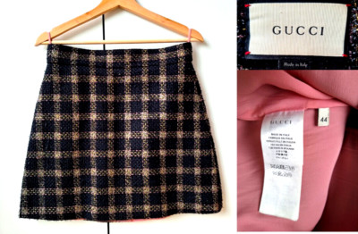 Gucci Plaid Wool A-Line Black Multicolor Sparkle Skirt Size