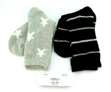 CAPELLI New York One Size 2 Pairs Gray / Black Super Soft Boot Socks