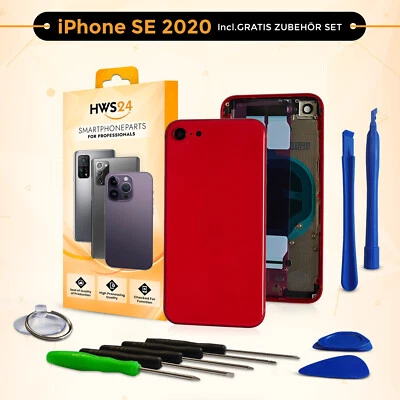 HWS24 Backcover für iPhone SE2020 ROT Gehäuse Rückseite Rahmen Glas Frame Housing RED