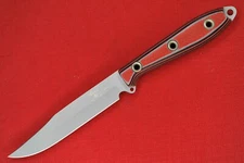 Busse Custom Long 4.65" Elmax Steak Knife Doublecut Bowie Red/Black/Grey G10