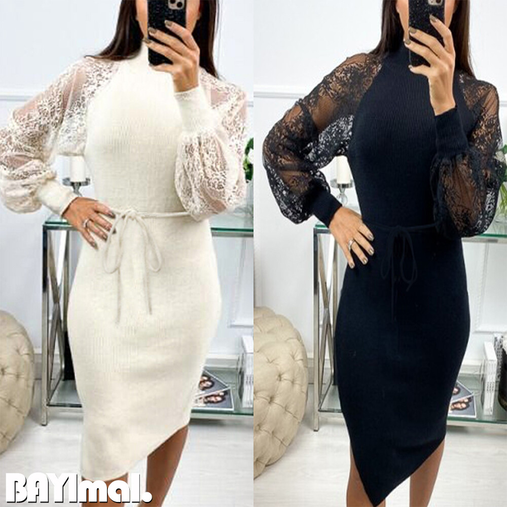 lace high neck bodycon dress