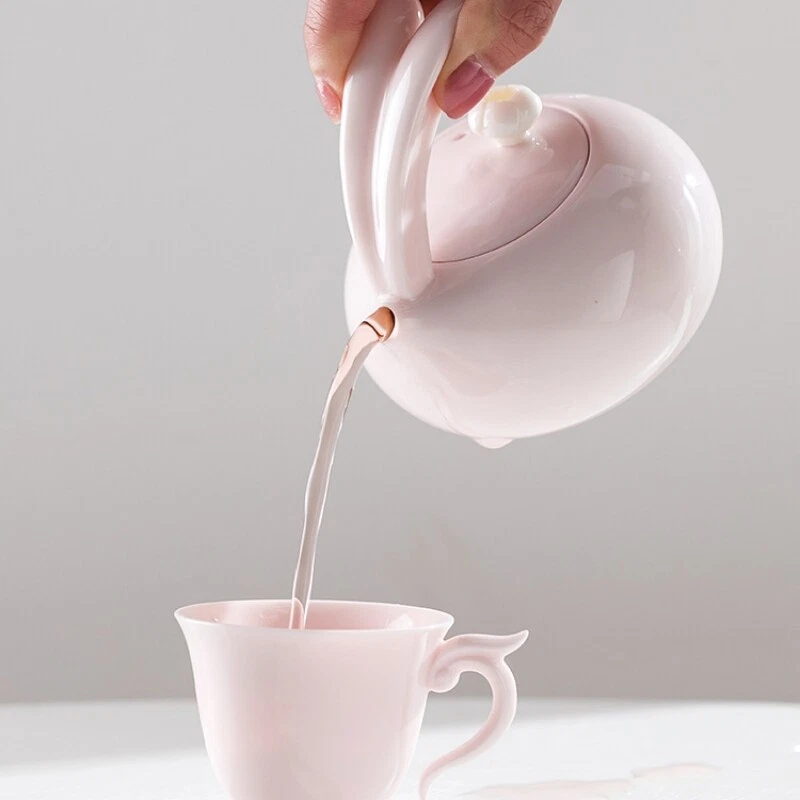Porcelain Tea Set For Lady Pink Tea Pot Ball Shaped Infuser Hole Matching Teacup - Imagem 2 de 4