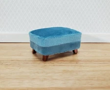 Dollhouse Footstool Ottoman Teal Fabric Modern Style 1:12 Scale Miniature