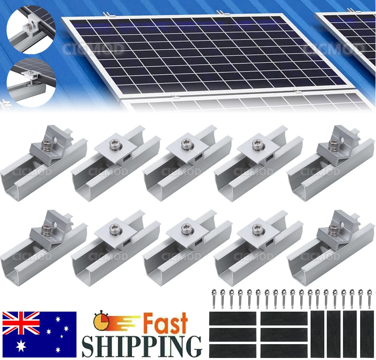 Aluminum Solar Panel Roof Mounting Rails Bracket Kit for 1-4 Pcs Solar Panels AU