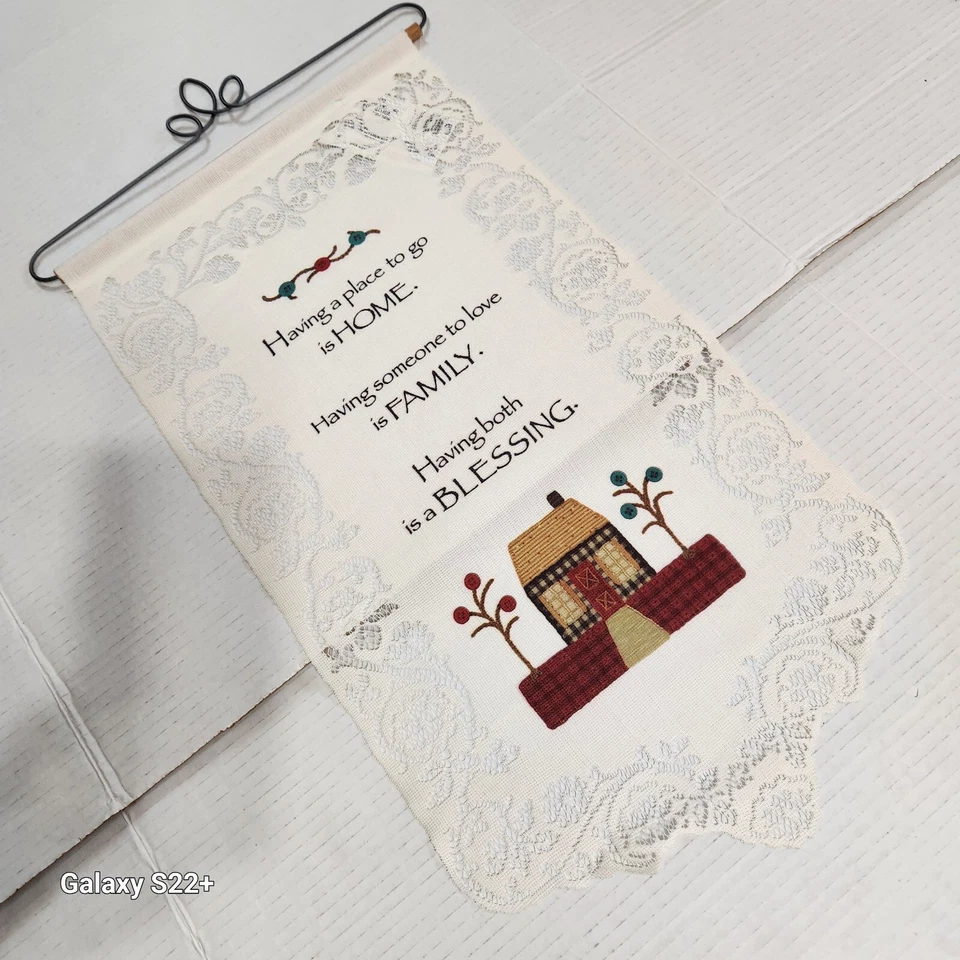 Tapestry Home Family Blessing Wall Decor Ecru USA 25"x12" Heritage 蕾丝 — 第 4/4 张图片