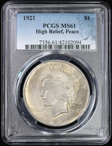 1921-P $1 Peace Silver Dollar PCGS MS 61 | High Relief Uncirculated UNC