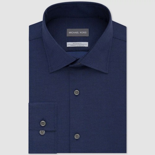 $85 Michael Kors Men's Regular-Fit Blue Performance Stretch Dress Shirt 16 34/35