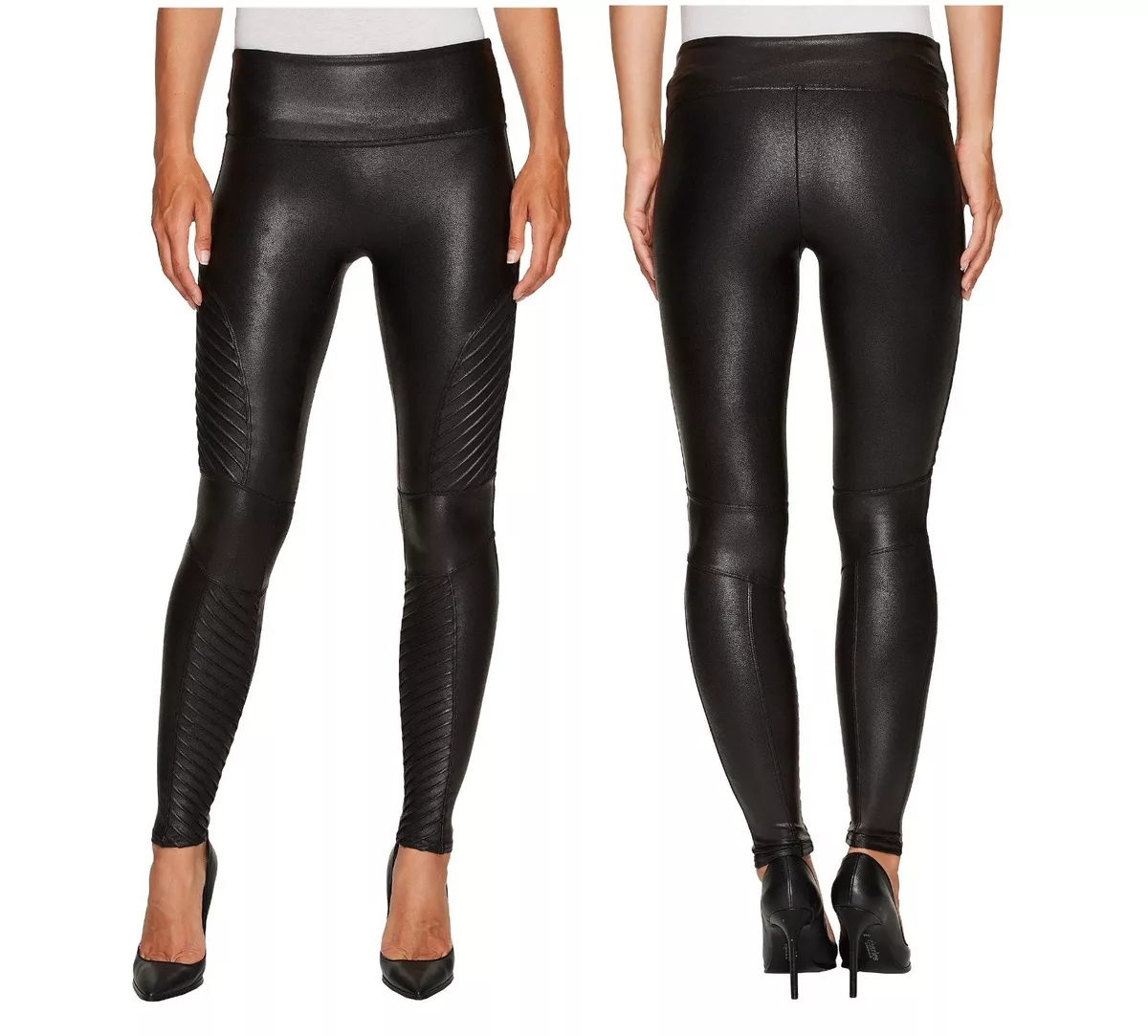 NEW SPANX WOMEN'S FASHION SEXY FAUX WET LEATHER BLACK MOTO