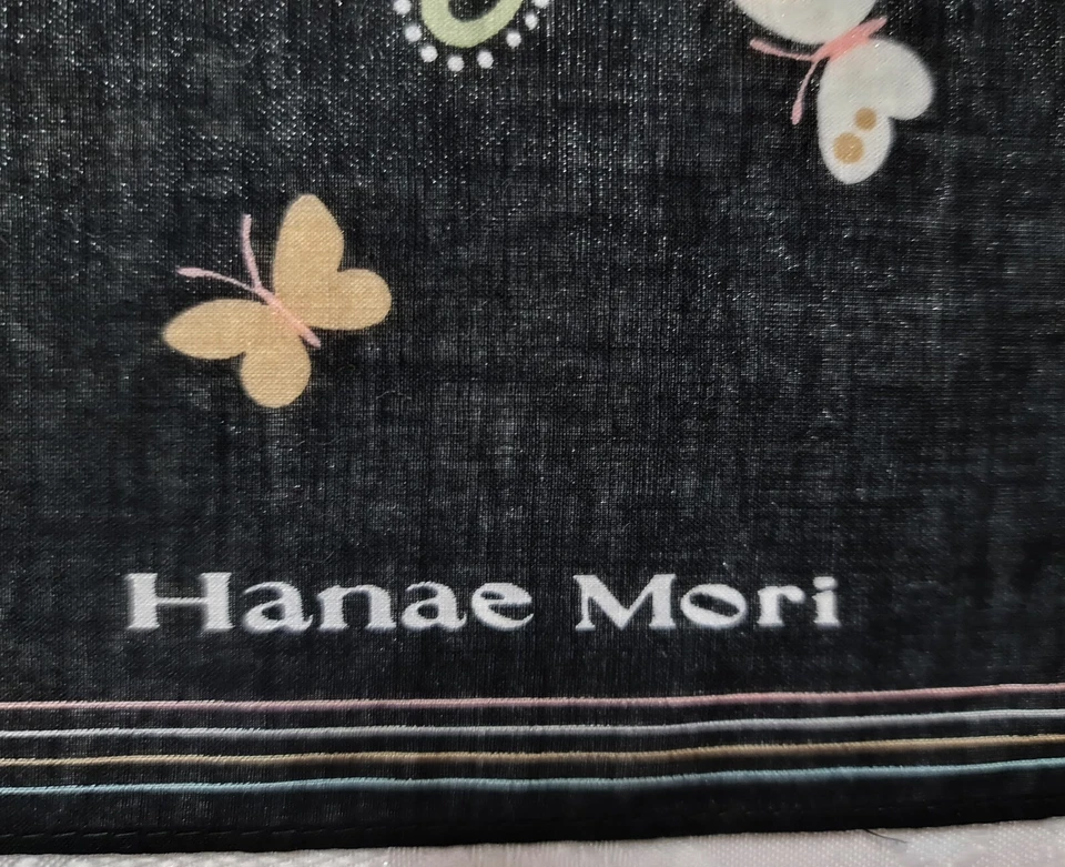 Шарф винтажный подлинный Hanae Mori бабочка черный хлопок 17 «маленький квадратный - Изображение 3 из 4