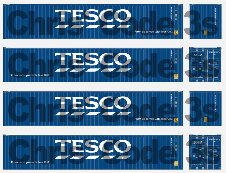 Code 3 Adhesive Vinyl Decal - TESCO Container - Dapol & Bachmann OO gauge 2pk