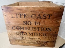 Vintage Large Industrial Wood Crate Box Case Lite-Cast No. 16 Combustion Chamber
