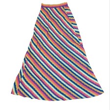 Vintage 1970's Rainbow Striped Knit A-line Maxi Skirt 28 Waist