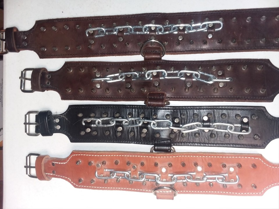 AMISH MADE DOG COW LEATHER 3 INCH WIDE 1/2 INCH SPIKE & CHAIN COLLAR eBay