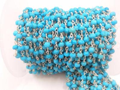 10 Feet TURQUOISE RONDELLE FACETED 3.5-4mm, ROSARY BEADED CHAIN SILVER PLATED F1