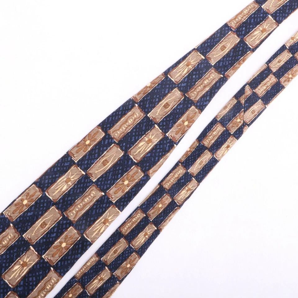 Corbata de seda Nordstrom azul marrón a cuadros con flores Foto 3 de 4