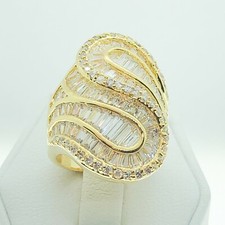 R4518 Women Fashion Jewelry Yellow White Gold Plate Promise Wedding Cluster Ring