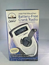 Innovage Outdoor AM FM Weather Radio Battery-Free Crank w Ear Bud Headphones new